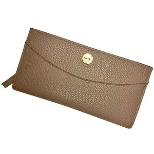Nicole Miller wallet clutch, tan and black interior, faux leather